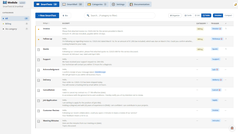 Modula — SmartTexts interface
