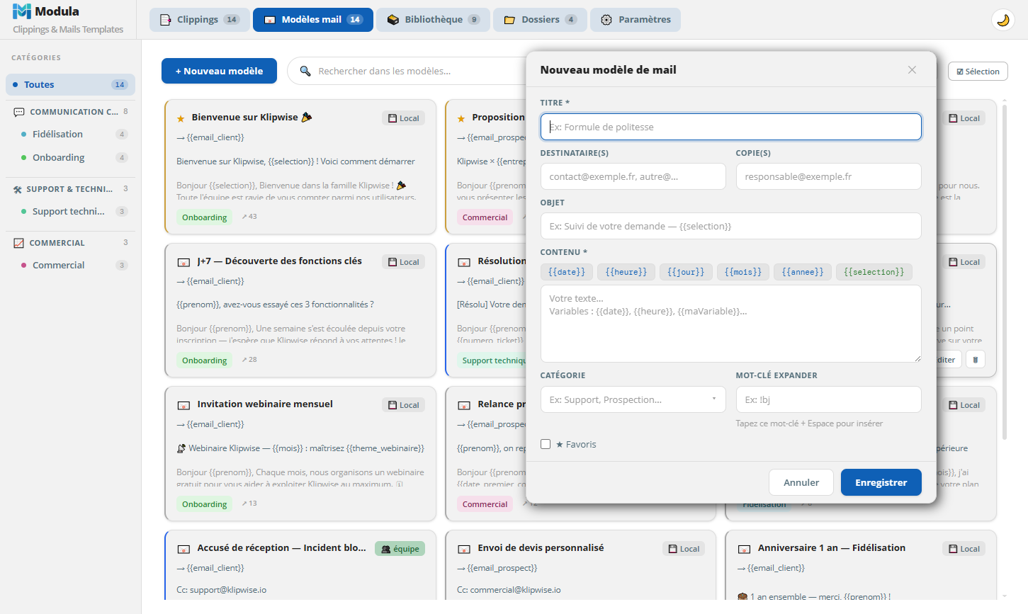 Email templates view