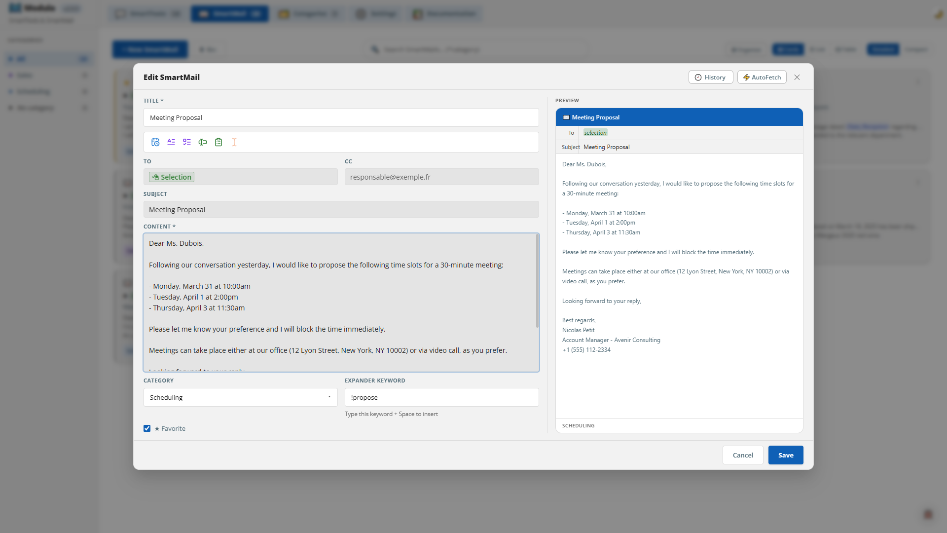 Email templates view