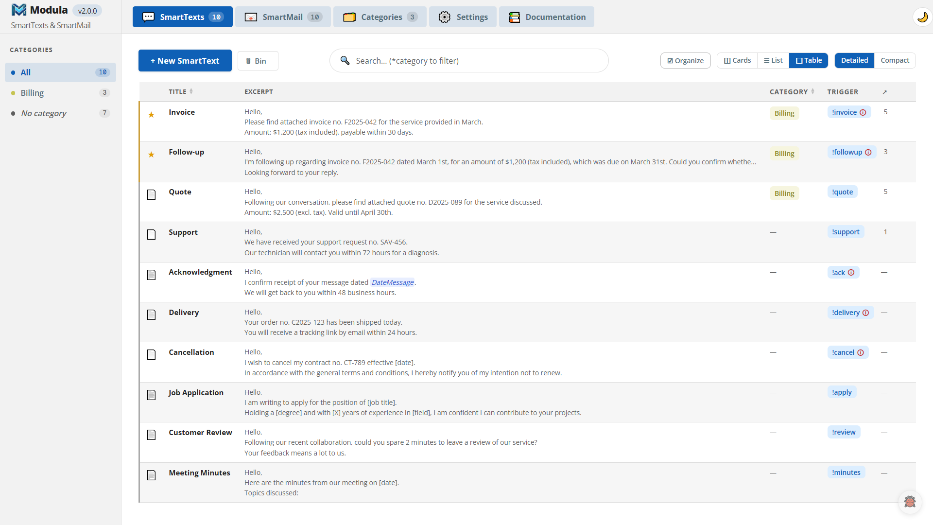 SmartTexts view